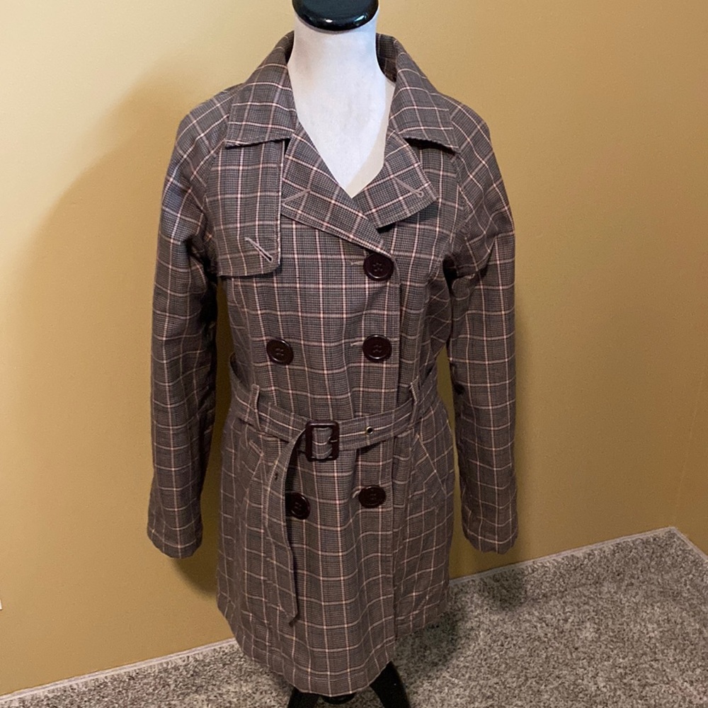 Dollhouse Brown Plaid Double-Breasted Trench Coat